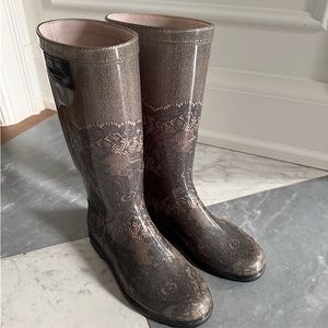 Valentino Rain Boots | Black and Pink Lace print | size 38